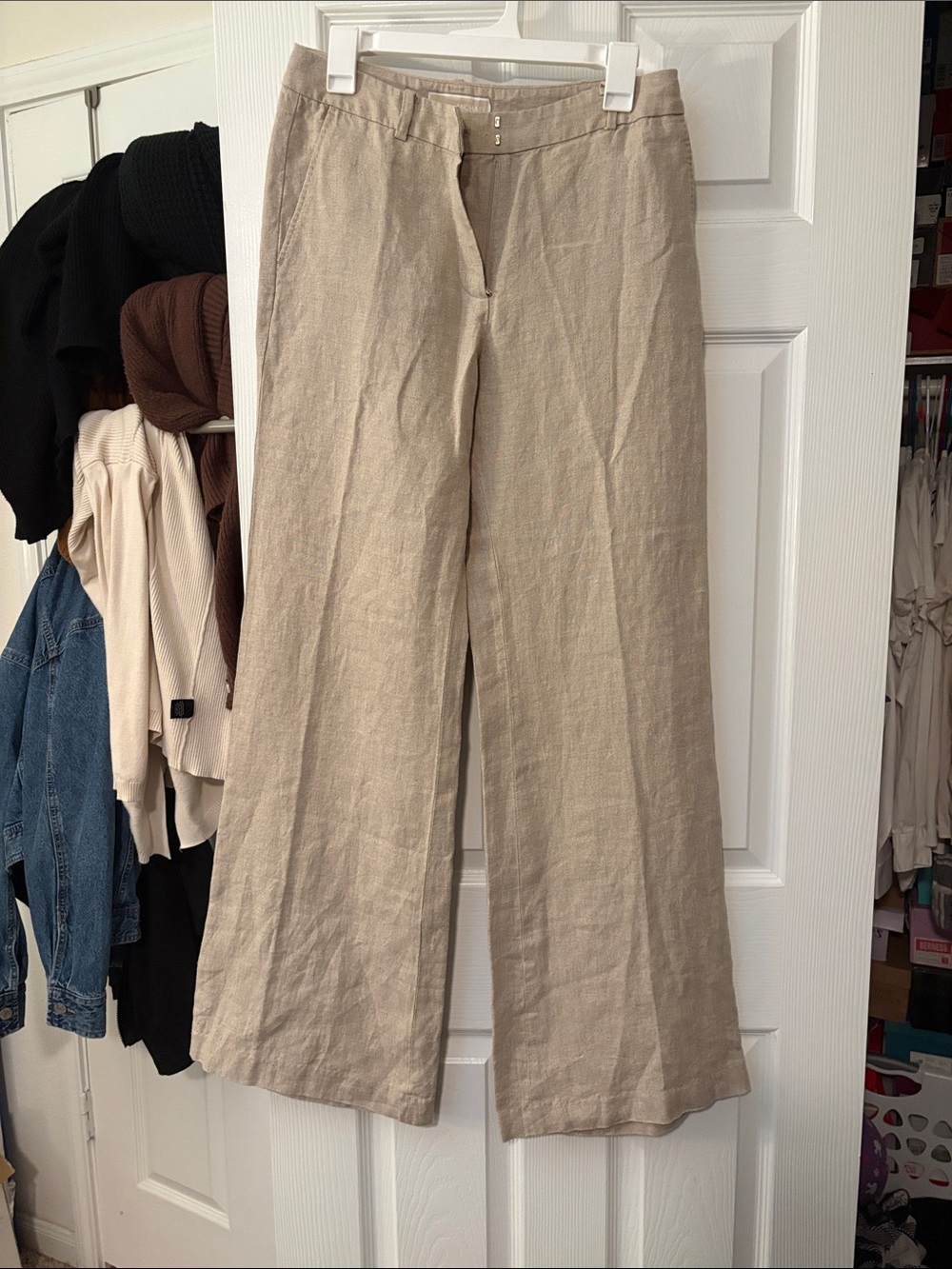 Michael Kors Neutral Tan Wide-Leg Linen Blend Trousers